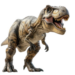 Lifelike Model of a Tyrannosaurus Rex Poised in a Dynamic Roar Against a Pure Transparent Backdrop