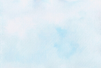 Light blue watercolor abstract background hand-drawn with space for text. A banner for design and decoration. The texture of watercolor on paper. An illustration of the sky with a gradient.