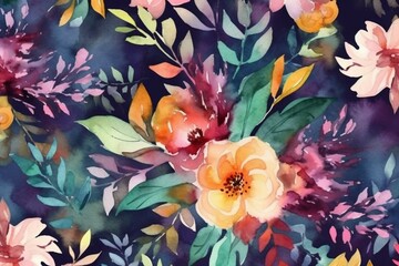 Colorful floral watercolor pattern. Generative AI