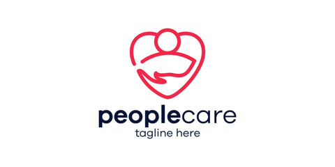 logo design combining the shape of a person with a heart and hand, logo design people care.
