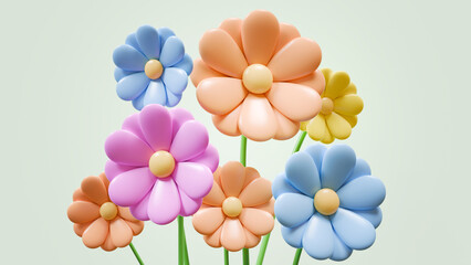 Fototapeta na wymiar 3Dの花。シンプルなイラストの花。カラフル