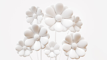 3Dの花。シンプルなイラストの花。白背景