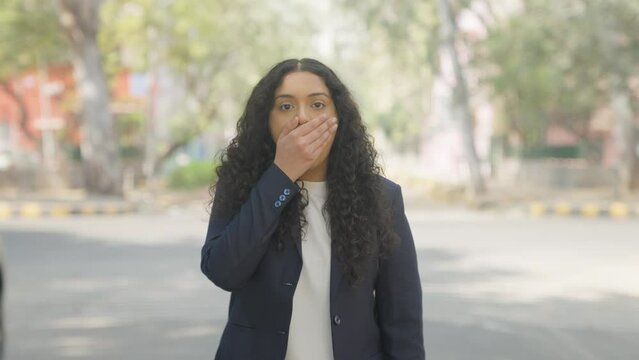 Curly Hair Indian Businesswoman Shocked