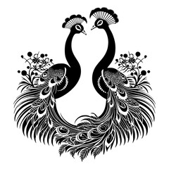 black and white couple peacock vector