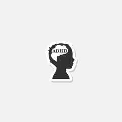 ADHD, Attention Deficit Hyperactivity Disorder concept sticker sticker isolated on gray background