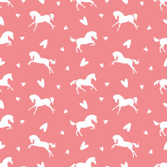 Playing horses and hearts, Valentine's day, seamless vector pattern