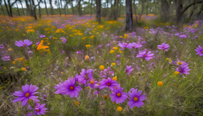 Obraz premium Yellow and purple field of wildflowers