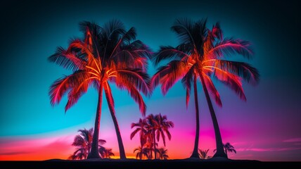 Fototapeta na wymiar Beautiful tropical plant neon light coconut tree nature wallpaper