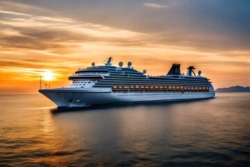 cruise ship at sunset Generated with AI.