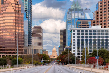 Austin Downtown Skyline with Texas State Capitol in Austin, Texas, USA - obrazy, fototapety, plakaty