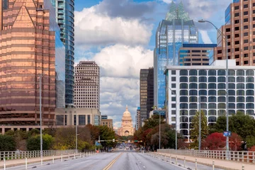 Foto op Plexiglas Austin Downtown Skyline with Texas State Capitol in Austin, Texas, USA © lucky-photo