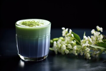 Blue coffee in a matcha glass