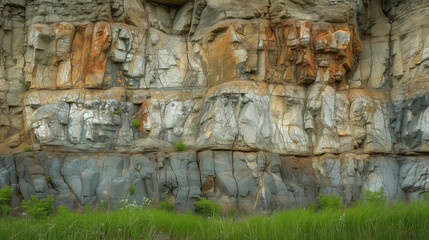 Fototapeta premium Colorful rock face with varied textures.