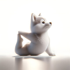 cute white husky doing yoga, isolated on a white background