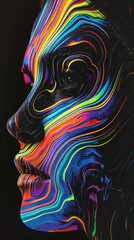 Pop Art Illustration of a Face show Colorful Data Visualization created by Lines of Rubber - A Rainbow colored Blurry Body in the Style of Metallic Textures created with Generative AI Technology