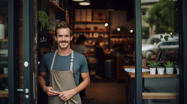 Portrait Of Small Business Owner Standing In His Cafe 