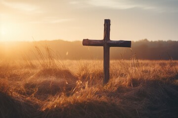 Silhouette jesus christ crucifix on cross on calvary sunset background concept for good friday he is risen in easter day, good friday jesus death on crucifix, world christian and holy spirit religious - obrazy, fototapety, plakaty