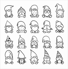 Christmas gnome dwarf outline drawing vector SVG