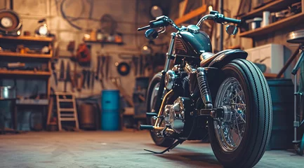 Foto op Plexiglas Retro stylish vintage bike in repair garage © Eliya