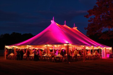 Wedding tent at night red and pink color