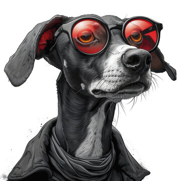 A Hortaya Borzaya In Russian Sighthound Glasses, Isolate Images White Background