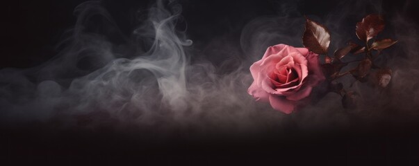 Empty dark background with rose smoke