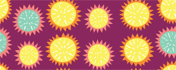 Sun pattern. Vector illustration. Print. Seamless pattern with sun. Vector eps10 illustration. Children's naive pattern. Repeatable tiles. Endless background for child design.
