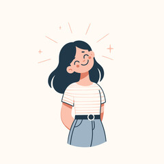 Happy young woman posing flat illustration