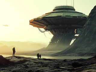3D rendering of an alien planet in the space. Fantasy alien minimal architecture