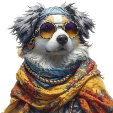 A Kuchi In Afghan Nomadic Shepherd Dog Glasses, Isolate Images White Background