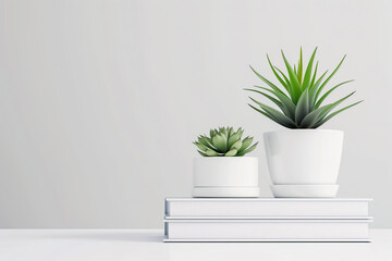 Potted Plants on White Books with Ample Space