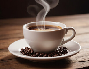 Fototapeta premium Coffe cup on a wooden table bokeh effect generative AI