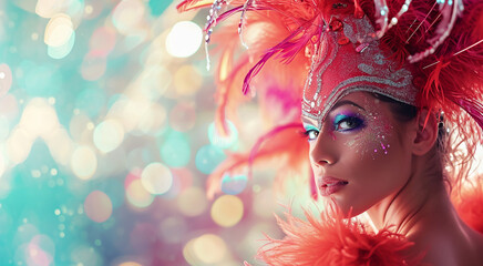 Enchanting Masquerade: Carnival Queen in a Dazzle of Bokeh Lights - carnivals - background - festivity
 - obrazy, fototapety, plakaty