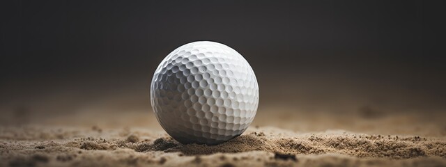 Close up golf ball on green grass field. Banner design