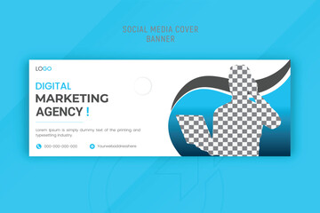 Digital marketing agency business social media cover page or web banner template for marketing campaign photo space modern layout