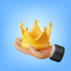 3D Gold Crown in Hand Isolated.