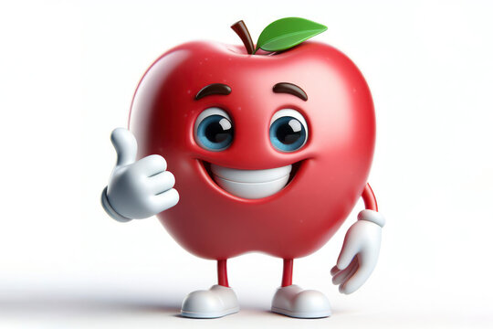 3d apple character with a smiling face on a white background. ai generative