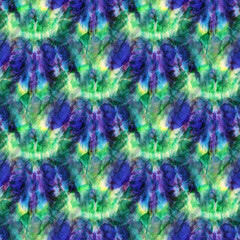 Seamless tie-dye pattern of indigo  and green color on white silk