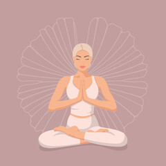 Beautiful girl in lotus position doing yoga, international yoga day. Poster. Vector illustration EPS10