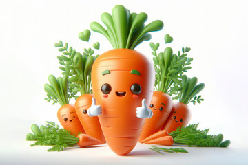 3d carrots character with a smiling face on a white background. ai generative
