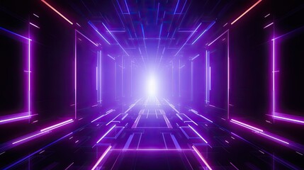 Fototapeta premium Abstract neon light geometric futuristic background. Glowing neon lines. Purple Night club empty room technology hitech modern background. banner, poster, cover 