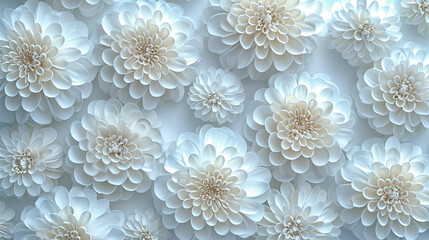 White wallpaper with white chrysanthemums.