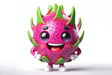 3d dragon fruit character with a smiling face on a white background. ai generative