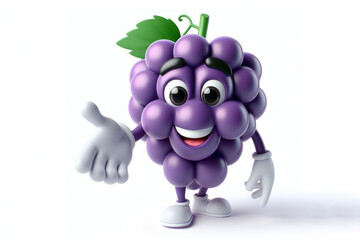 3d grape character with a smiling face on a white background. ai generative