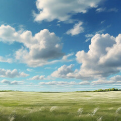 field and blue sky,grass,green,blue,meadow,nature,Ai generated 
