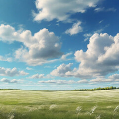Obraz premium field and blue sky,grass,green,blue,meadow,nature,Ai generated 