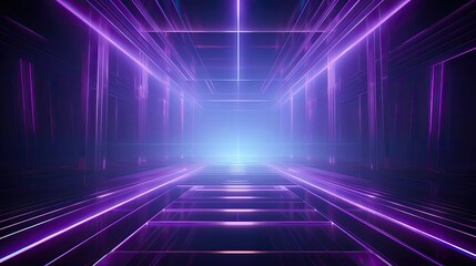 Abstract neon light geometric futuristic background. Glowing neon lines.  Purple Night club empty room technology hitech modern background. banner, poster, cover	 - obrazy, fototapety, plakaty