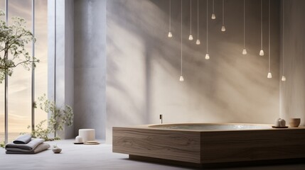 A luxurious spa setting with serene ambiance and natural elements, providing a clear space for text overlay, inviting relaxation and rejuvenation - Generative AI