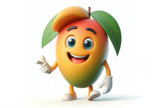 3d mango character with a smiling face on a white background. ai generative