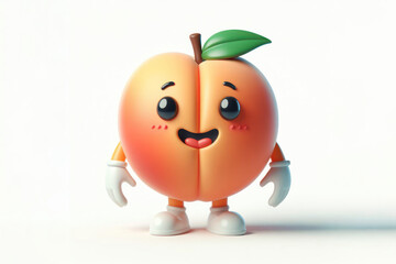 Fototapeta premium 3d peach character with a smiling face on a white background. ai generative